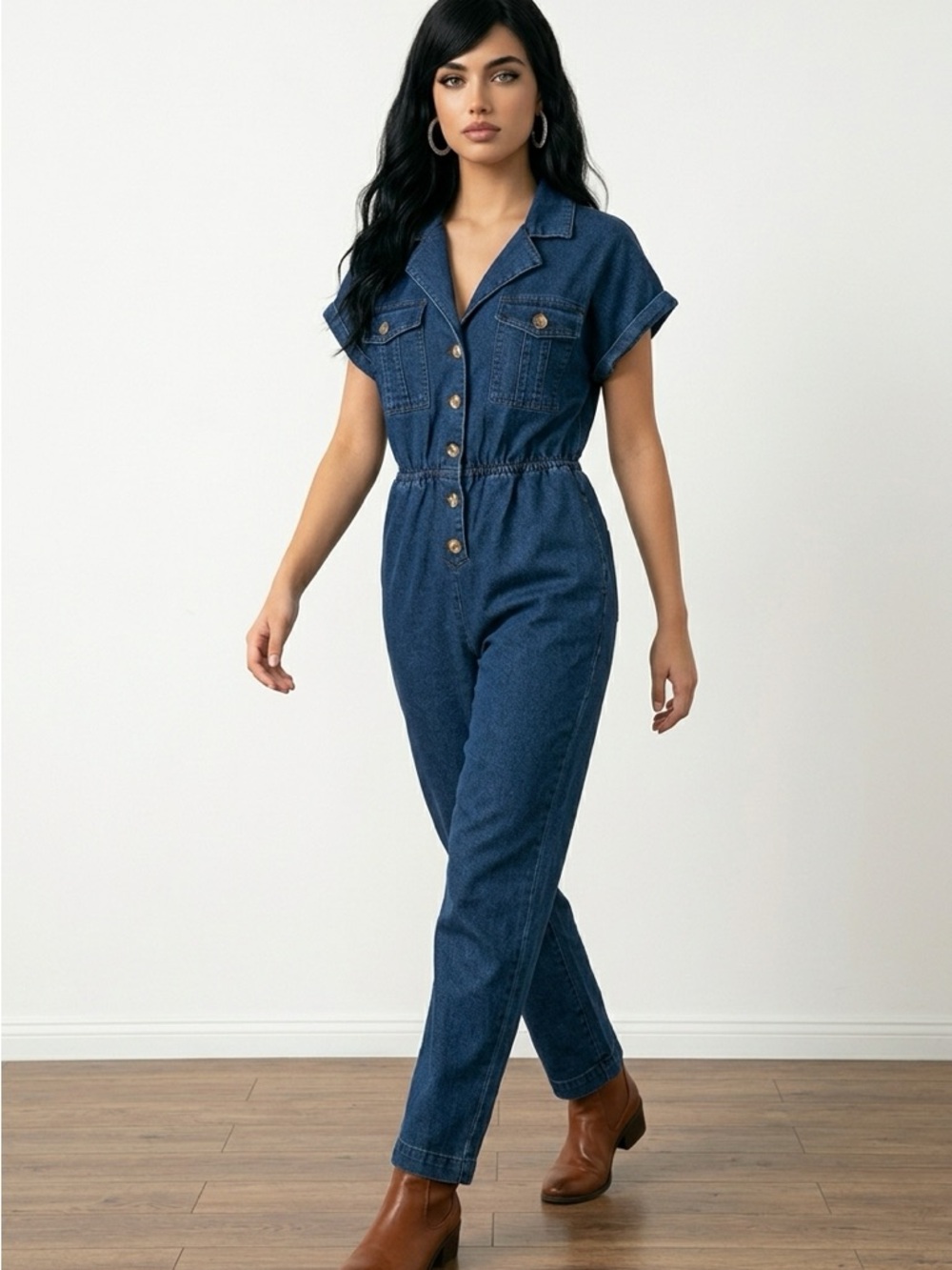 Voodoo Vixen Dark Blue Denim Button-Front Jumpsuit